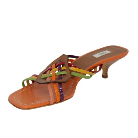 Orange Patent Leather Slide Kitten Sandals Sz 10 - Picture 1 of 2